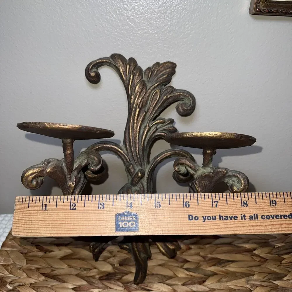 Vintage Cast Iron Double Candle Wall Sconce Acanthus Leaf Spanish Revival Decor